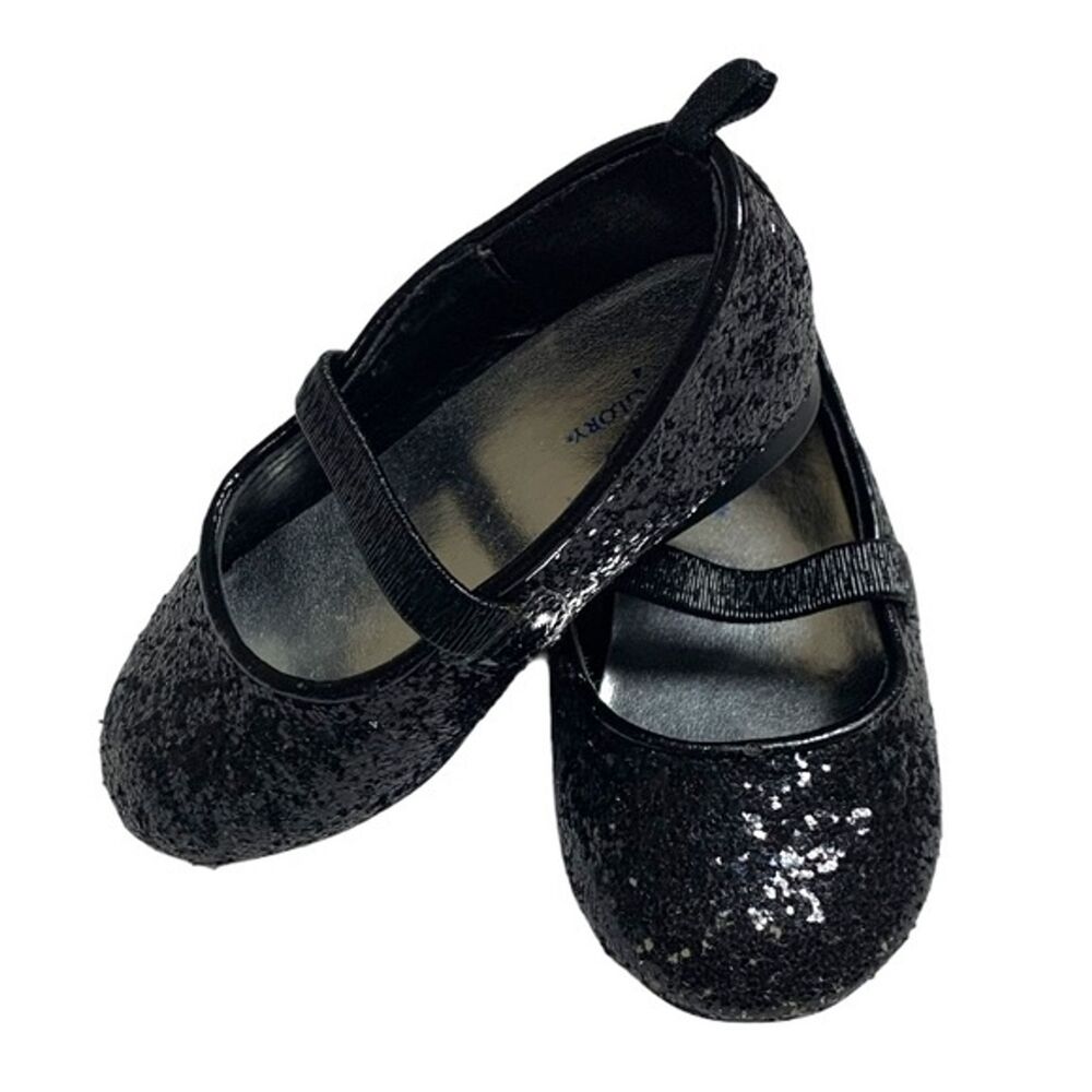 Black Glitter slip on Toddler Baby shoes ballet flats Strap Summer Formal Party